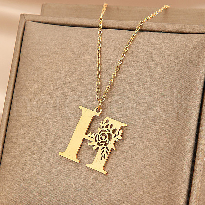 Flower Letter Stainless Steel Initial Pendant Necklaces for Women Men FS-WGF85E2-18-1