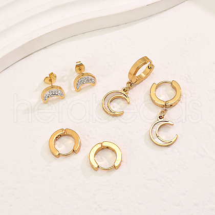 3 Pairs 304 Stainless Steel Moon Stud Earring Sets TZ7718-1-1