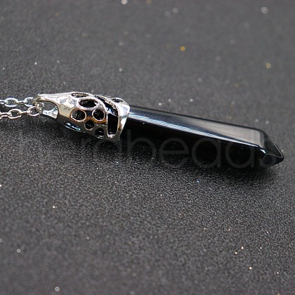 Natural Black Onyx(Dyed & Heated) Faceted Bullet Point Pendant Necklaces FS-WG32EE9-08-1