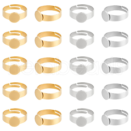 Unicraftale 20Pcs 2 Styles Adjustable 304 Stainless Steel Finger Rings Components STAS-UN0057-19B-1
