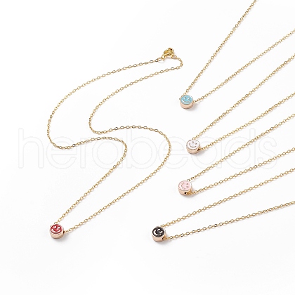 5Pcs 5 Colors Alloy Enamel Smiling Face Pendant Necklaces Set with 304 Stainless Steel Chains for Women NJEW-JN03995-1