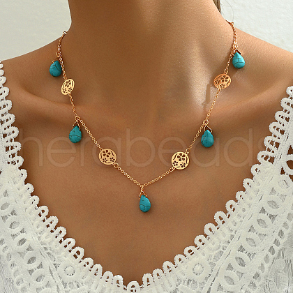 Natural Turquoise Teardrop Bib Necklaces VM8993-1