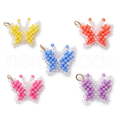 Glass Seed Beaded Butterfly Pendants PALLOY-MZ00473-1