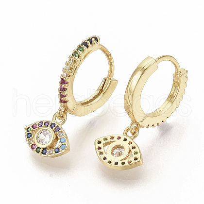 Brass Micro Pave Colorful Cubic Zirconia Dangle Hoop Earrings EJEW-S208-082-1
