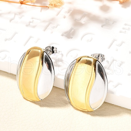 304 Stainless Steel Two Tone Stud Earrings EJEW-F355-04GP-07-1