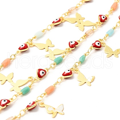 Enamel Heart with Evil Eye Link Chains CHC-C003-18G-1