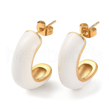 Ion Plating(IP) 304 Stainless Steel Arch Stud Earrings with Enamel for Women EJEW-A104-27G-01-1