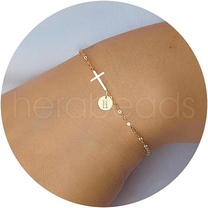 Brass Flat Round with Letter Pattern Charm Bracelets FS-WG462DF-08-1