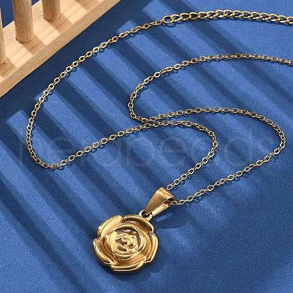 304 Stainless Steel Rose Pendant Necklaces for Women NJEW-S439-01A-G-1