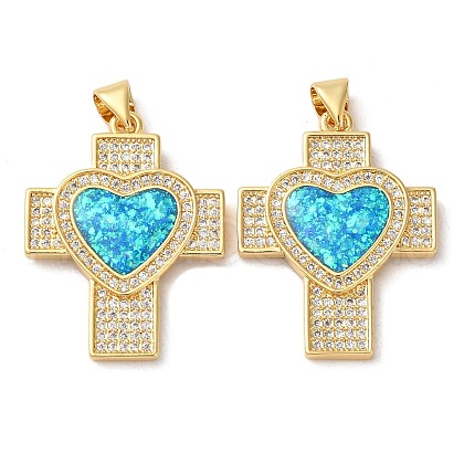 Rack Plating Brass Micro Pave Cubic Zirconia Pendants KK-P268-17C-G-1