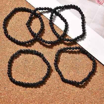 Natural Lava Rock Round Beads Stretch Bracelets BJEW-G550-07-4mm-1