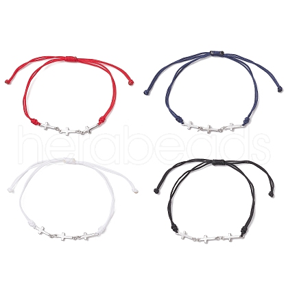 4Pcs 4 Colors 304 Stainless Steel Triple Cross Link Braided Bracelets BJEW-JB10772-1