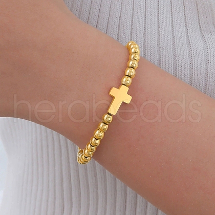 304 Stainless Steel Beaded Bracelets for Women BJEW-Z133-01G-1