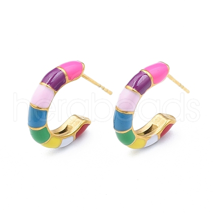 Enamel C-shape Stud Earrings EJEW-N052-05D-1