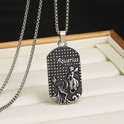 201 Stainless Steel Oval with Engraved Constellation Pendant Necklaces for Men WG36A86-11-1