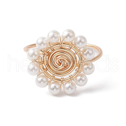 Copper Wire Wrapped Shell Pearl Finger Rings for Women RJEW-TA00140-1
