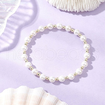 Shell Pearl Round Beads Stretch Bracelets for Women BJEW-JB11998-03-1