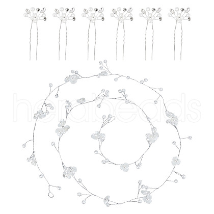 GOMAKERER 1Pc Wedding Bridal Flower Pearl Headband OHAR-GO0001-07-1