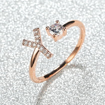 Brass Micro Pave Cubic Zirconia Cuff Rings for Women FS-WGA4C54-25-1