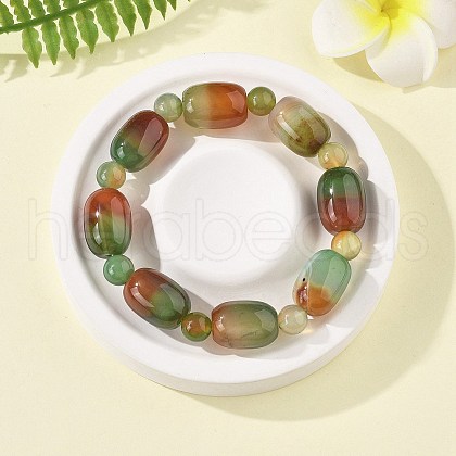 Natural Peacock Agate Bead Stretch Bracelets G-P570-01J-1