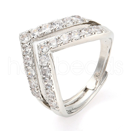 Brass Crown Adjustable Ring with Clear Cubic Zirconia RJEW-Q781-02P-1