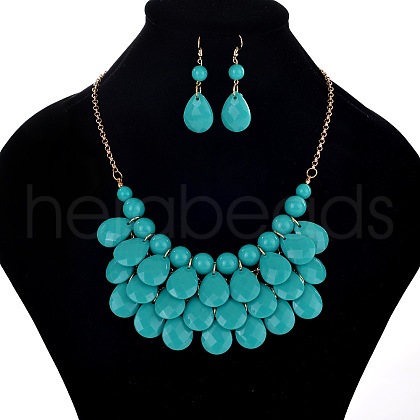 Fashionable Beach Style Acrylic Teardrop Dangle Earrings & Bib Necklaces Sets FS-WG62A33-10-1