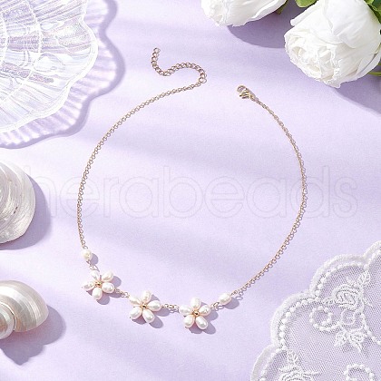 Brass Flower Link Chain Necklace NJEW-TA00196-1