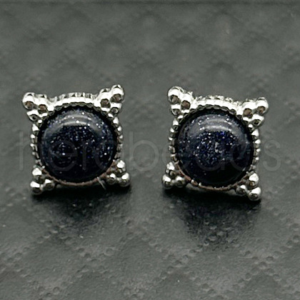 Alloy Natural Tiger Eye Flower Stud Earrings OL8231-17-1
