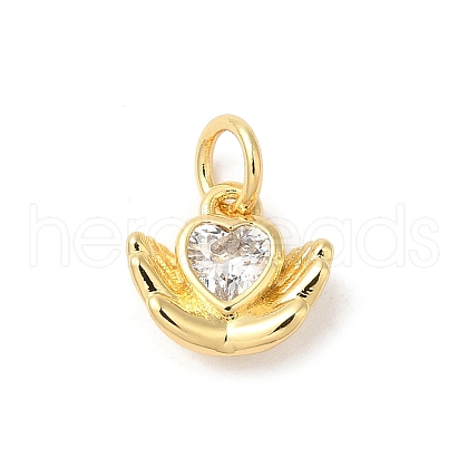 Rack Plating Brass Clear Cubic Zirconia Charms KK-Z056-09G-1
