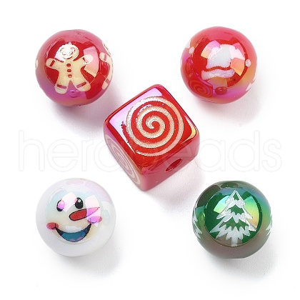 Christmas Theme UV Plating Acrylic Beads OACR-M022-08-1