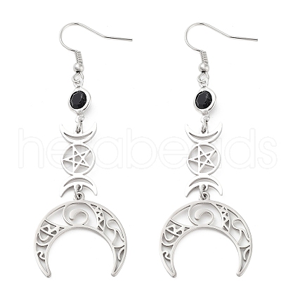 304 Stainless Steel with Rhinestone Dangle Earrings EJEW-Q802-03P-1