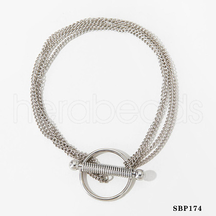 304 Stainless Steel Curb Chain Multi-strand Bracelets FS-WGE868D-06-1