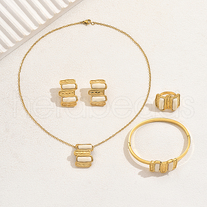 Rectangle Stainless Steel & Plastic Bracelets & Earrings & Necklaces & Rings Sets for Women GF9745-2-1