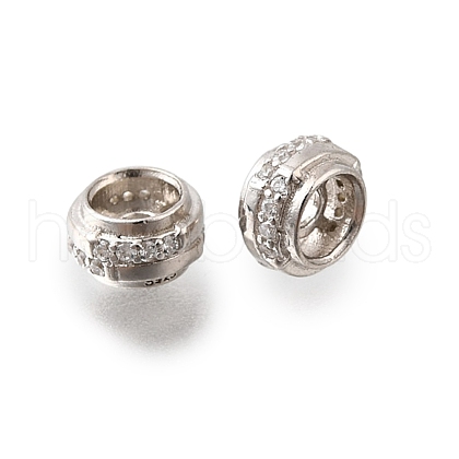 925 Sterling Silver Micro Pave Clear Cubic Zirconia Beads STER-F061-06P-1