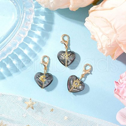 3Pcs Heart with Star Moon Sun Glass Pendant Decorations HJEW-JM03166-01-1