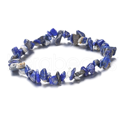 Natural Lapis Lazuli Chips Beaded Stretch Bracelet for Women PW-WG72437-07-1
