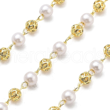 Brass & ABS Plastic Pearl Round Link Chains CHC-G024-12G-1