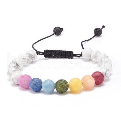 Natural Howlite & Mixed Stone Round Braided Bead Bracelet for Women BJEW-JB08385-02-1