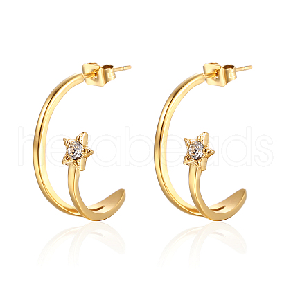 Stainless Steel Arc Stud Earrings with Cubic Zirconia for Women KB3039-1-1