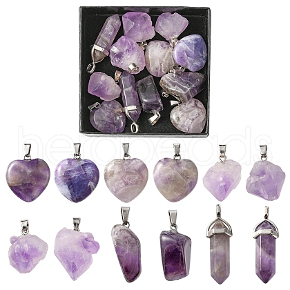 12Pcs 4 Styles Natural Amethyst Pendants G-FS0005-62-1