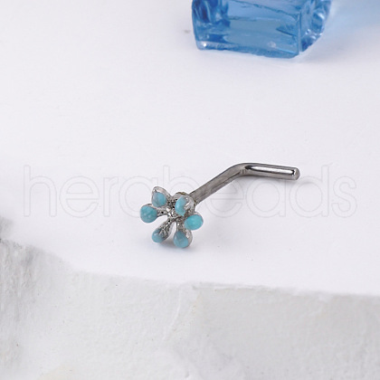 Bohemian Style 304 Stainless Steel Sky Blue Enamel L-Shaped Nose Rings FS-WG96CDA-10-1