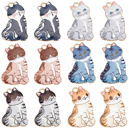 SUNNYCLUE 30Pcs Cat Shaped Alloy Enamel Pendants ENAM-SC0005-27B-1