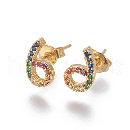 Brass Cubic Zirconia Stud Earrings EJEW-O092-06G-1