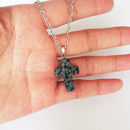 Natural Snowflake Obsidian Cross Pendant Necklace FS-WGC9DE4-11-1