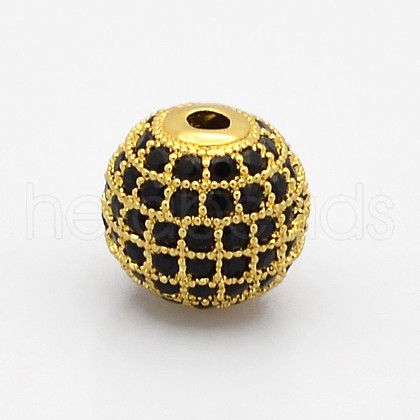 CZ Brass Micro Pave Grade AAA Black Color Cubic Zirconia Round Beads KK-O065-10mm-01G-NR-1