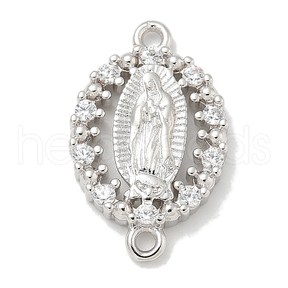 Rack Plating Brass Clear Cubic Zirconia Religion Oval Virgin Mary Connector Charms X-KK-L224-097P-1