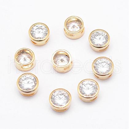 Real Light Gold Plated Brass Cubic Zirconia Flat Round Charms KK-E672-034KCG-1