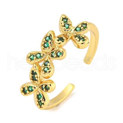 Flower Rack Plating Brass Micro Pave Cubic Zirconia Open Cuff Rings for Women RJEW-N047-01G-05-RS-1