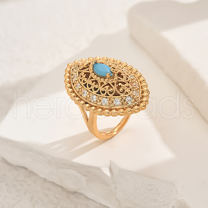 Geometric Hollow Brass Micro Pave Adjustable Finger Rings for Women XZ3446-3-1