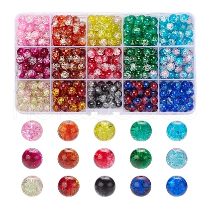 450Pcs 15 Colors Spray Painted Crackle Glass Beads CCG-YW0001-04-1